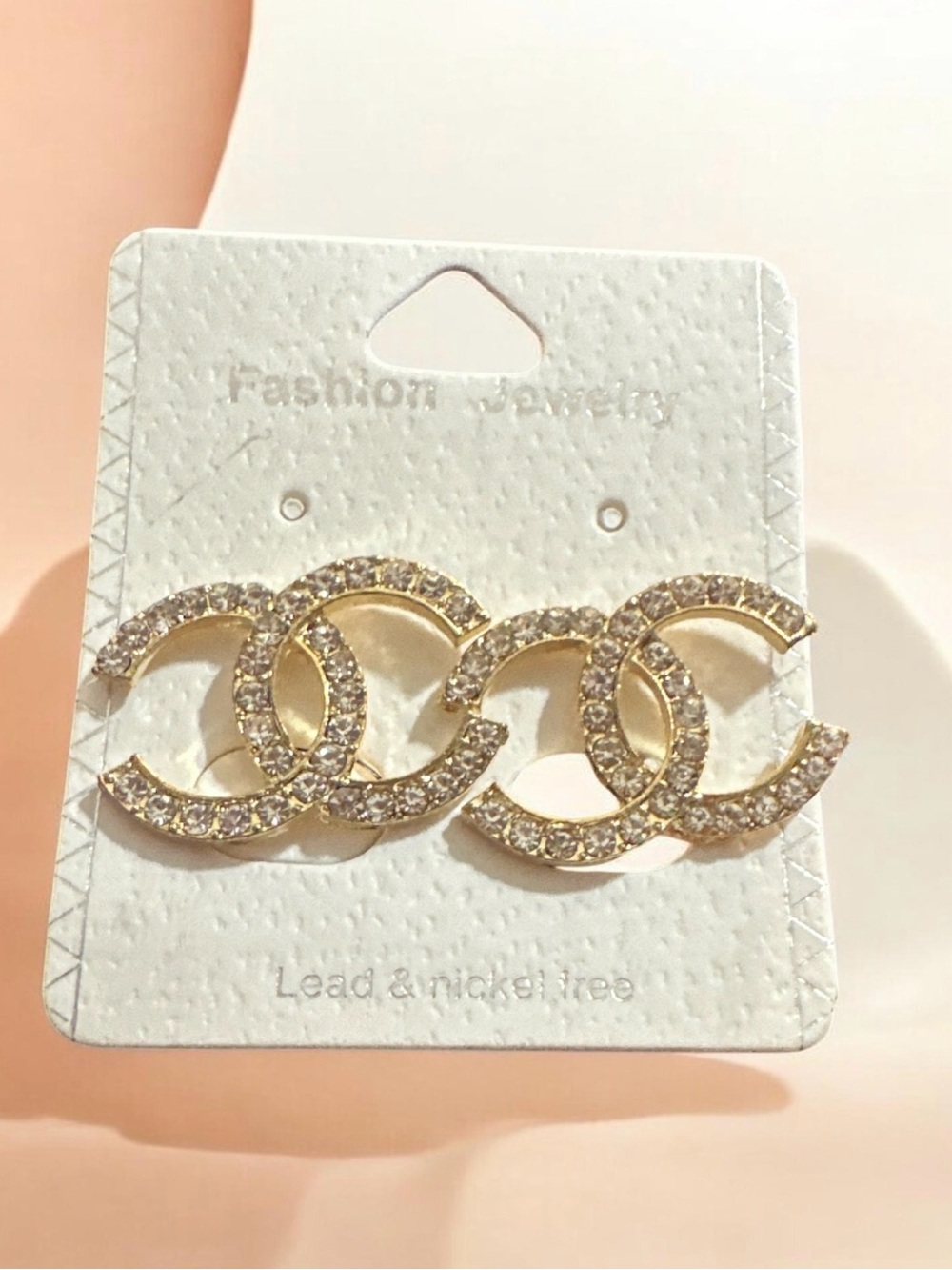 Gold Crystal Interlocking Hoop Earrings